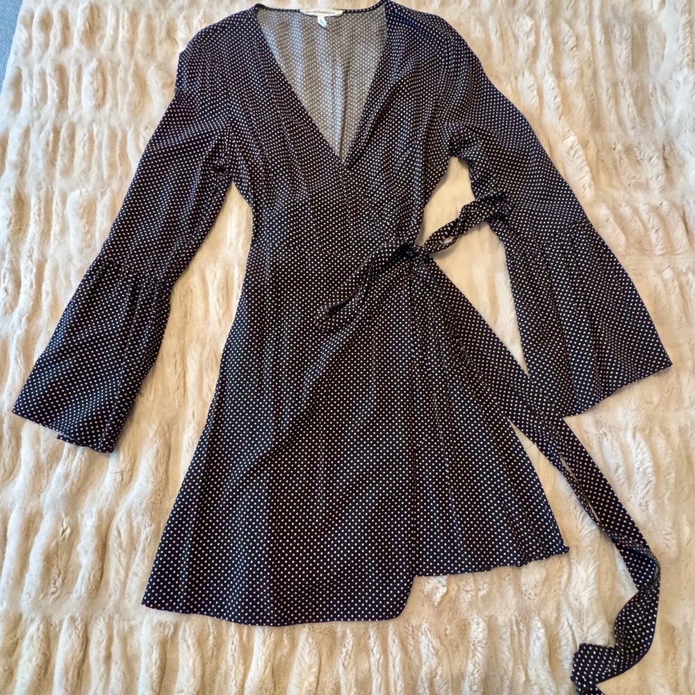 BCBGeneration Black and White Polka Dot Long Sleeve Dress